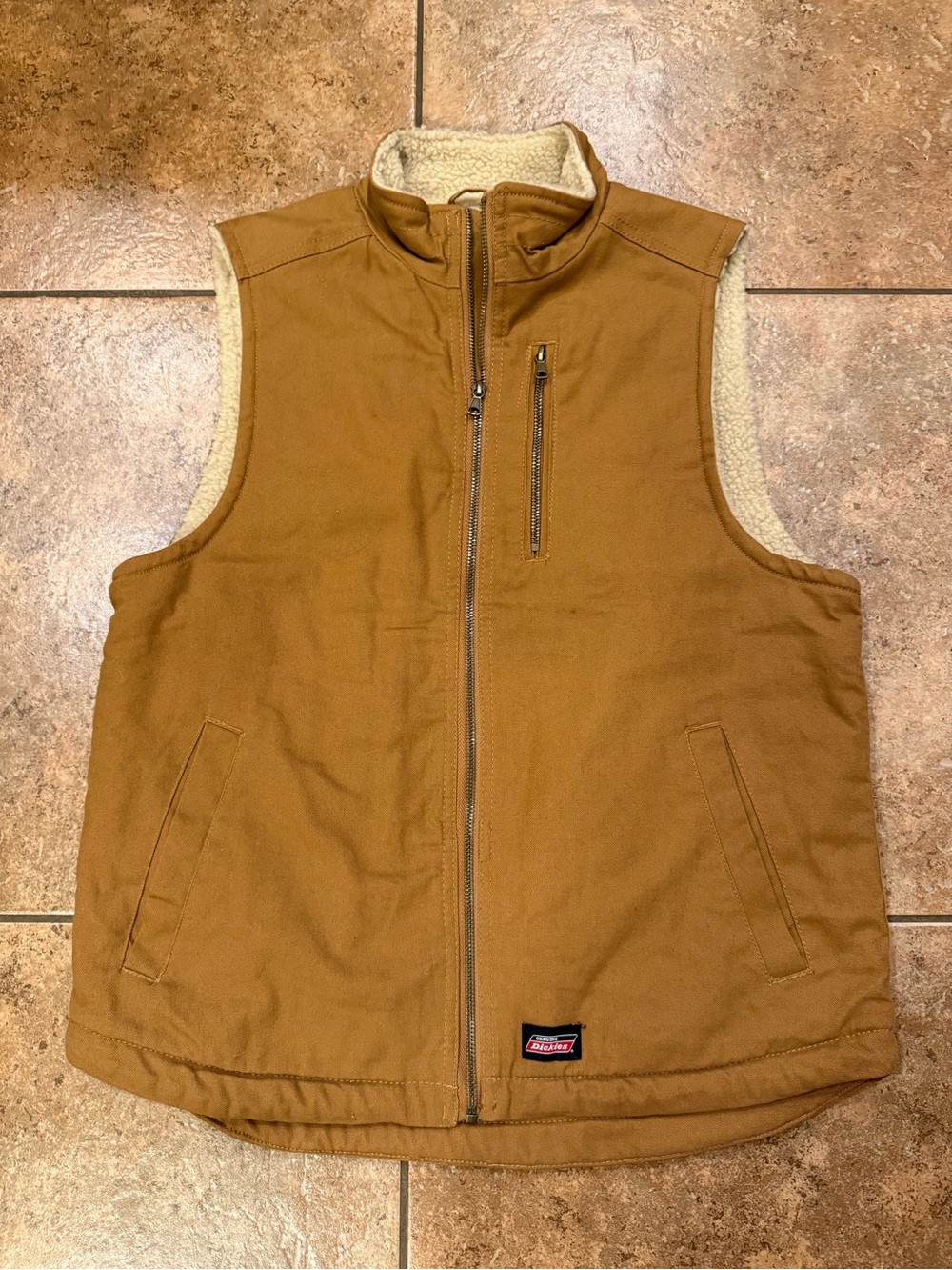 Genuine Dickies Men's Sherpa Lined Duck Work Vest Brown Medium DIC55040GD